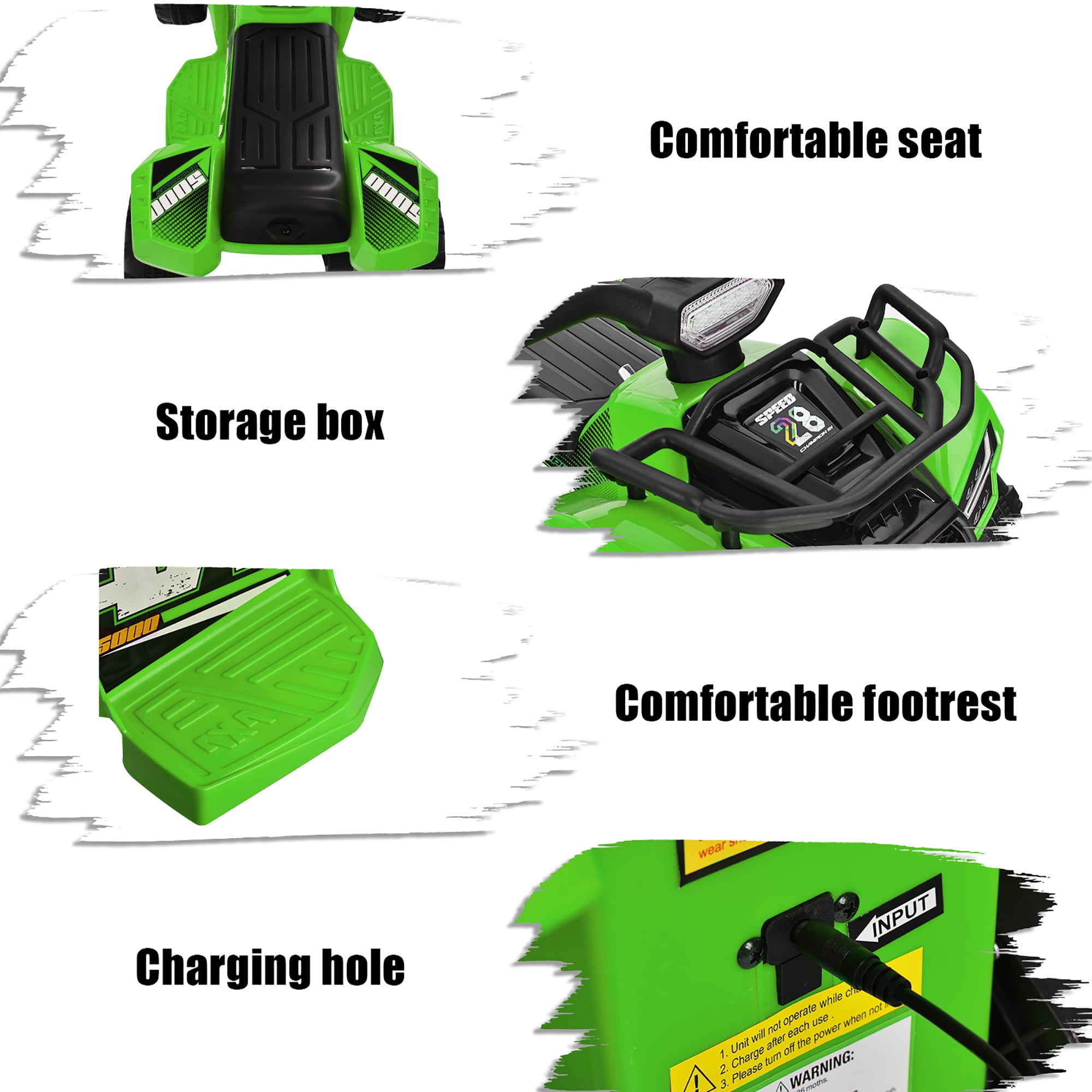 Costway 6V Kids ATV Quad Electric Ride On Car Toy Toddler with LED Light MP3 Green