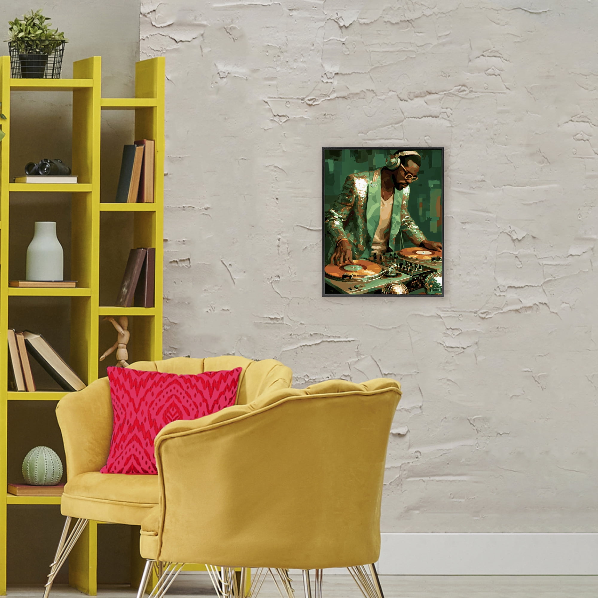 Stupell Industries Green Disco DJ Music Black Framed Giclee Art, design by Franklyn Gregory