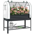 thumbnail image 2 of Outsunny Galvanised Raised Garden Bed with Greenhouse Cover, Metal Elevated Garden Bed with Bed Liner and Bottom Shelf, Black, 2 of 9