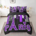 thumbnail image 2 of Homewish Cheetah Leopard Print Bedding Comforter Set 7 Pieces for Girl, Black Purple Eiffel Tower Full Bedding Set, Stripes Abstract Reversible Fitted Sheet Flat Sheet, Microfiber Bedroom Decor, 2 of 7