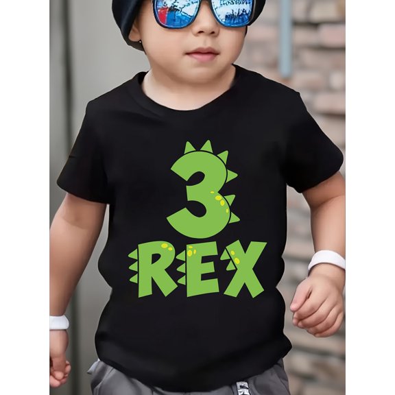 Boy's Cute Short Sleeve 3 Rex Dinosaur Birthday T-Shirt