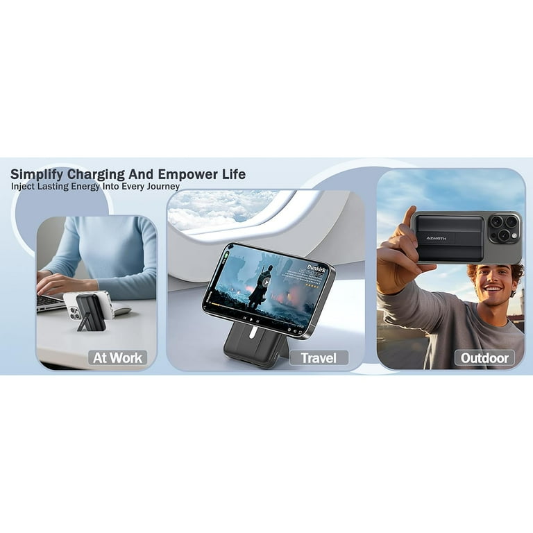Azmuth para Magsafe Paquete de Batería, Banco de Energía Magnético de 10000mAh, Carga Rápida PD de 22.5W con Pantalla LED, Cargador Inalámbrico Portátil con Soporte para Magsafe para iPhone 17/16/15