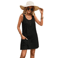 thumbnail image 2 of Vestido de Verano para Mujer, Sin Mangas, con Bolsillos, Informal, Corto, Corte A, Cuello Redondo. Negro S, 2 of 8