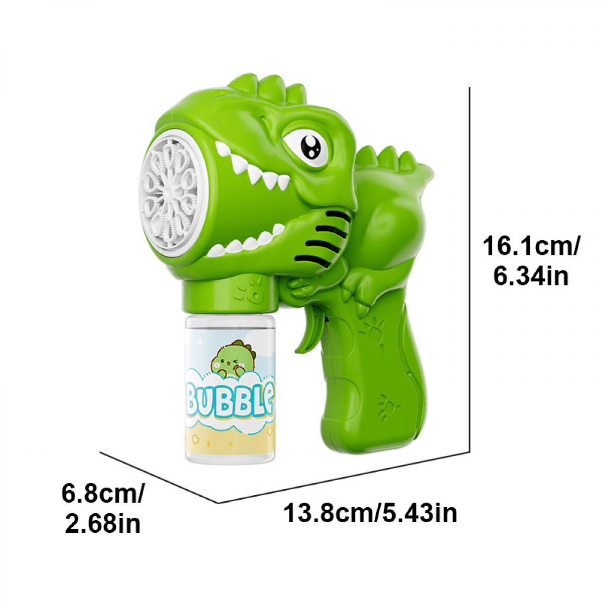 Dinosaur Bubbles Machine Handled Bubble Blower Maker with 6-Holes Automatic Bubbles for Kids Outdoor Play Party Gifts-Green