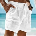 thumbnail image 2 of Dwelliawo Mens Line Cotton Shorts Casual Elastic Waist Pleat-Front Linen Dress Shorts Casual Beach Outfits with Pockets 9" Flat Front Loose Fit White 3XL, 2 of 4