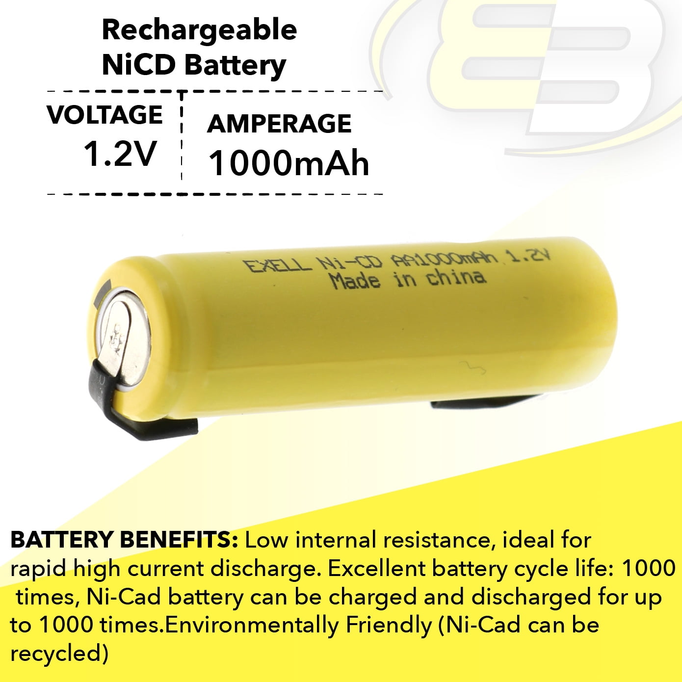 Exell Battery 5-Pack AA 1.2V 1000mAh  Rechargeable Batteries w/Tabs