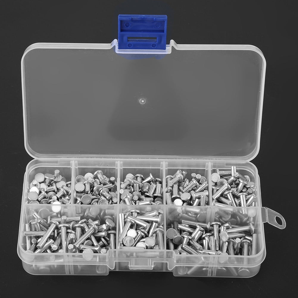 400 Pcs M3 Aluminum Solid Rivets Assortment - Flat Head, 4mm To 16mm Lengths, With Storage Box