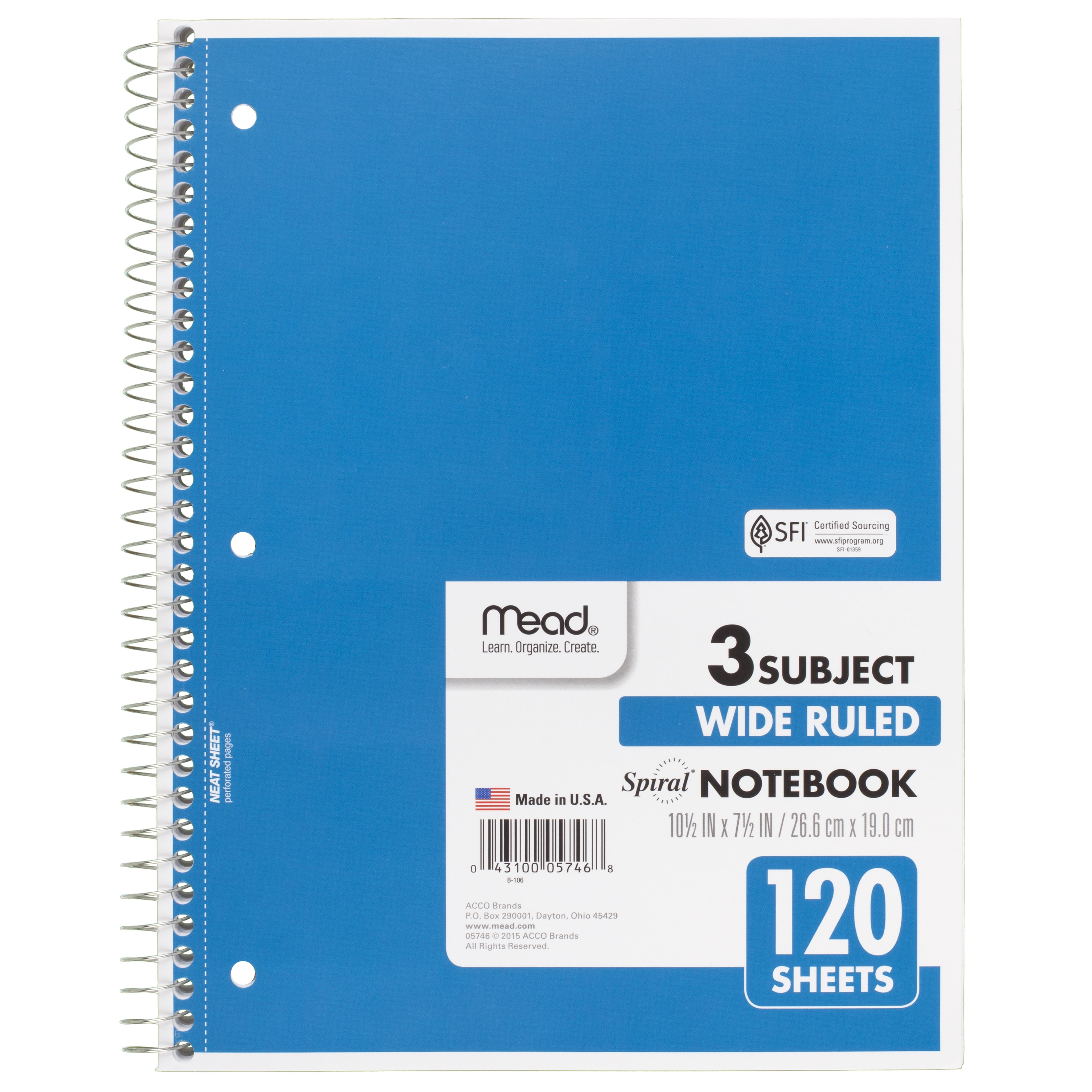 9.5 x 5.5 Pack of 6 Mead 3-Subject Wirebound College Ruled Notebook
