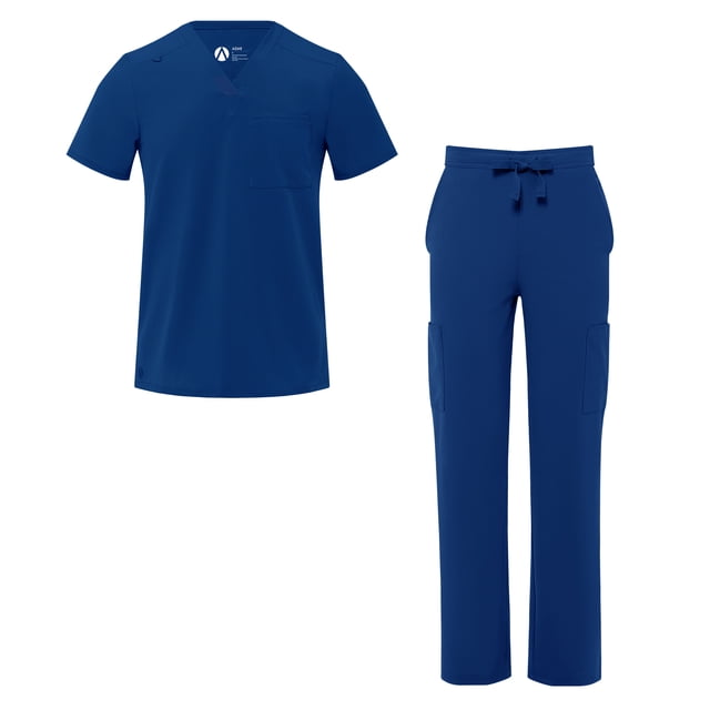 Adar Addition Scrub Set For Men - Classic V-Neck Scrub Top & Cargo Scrub Pants