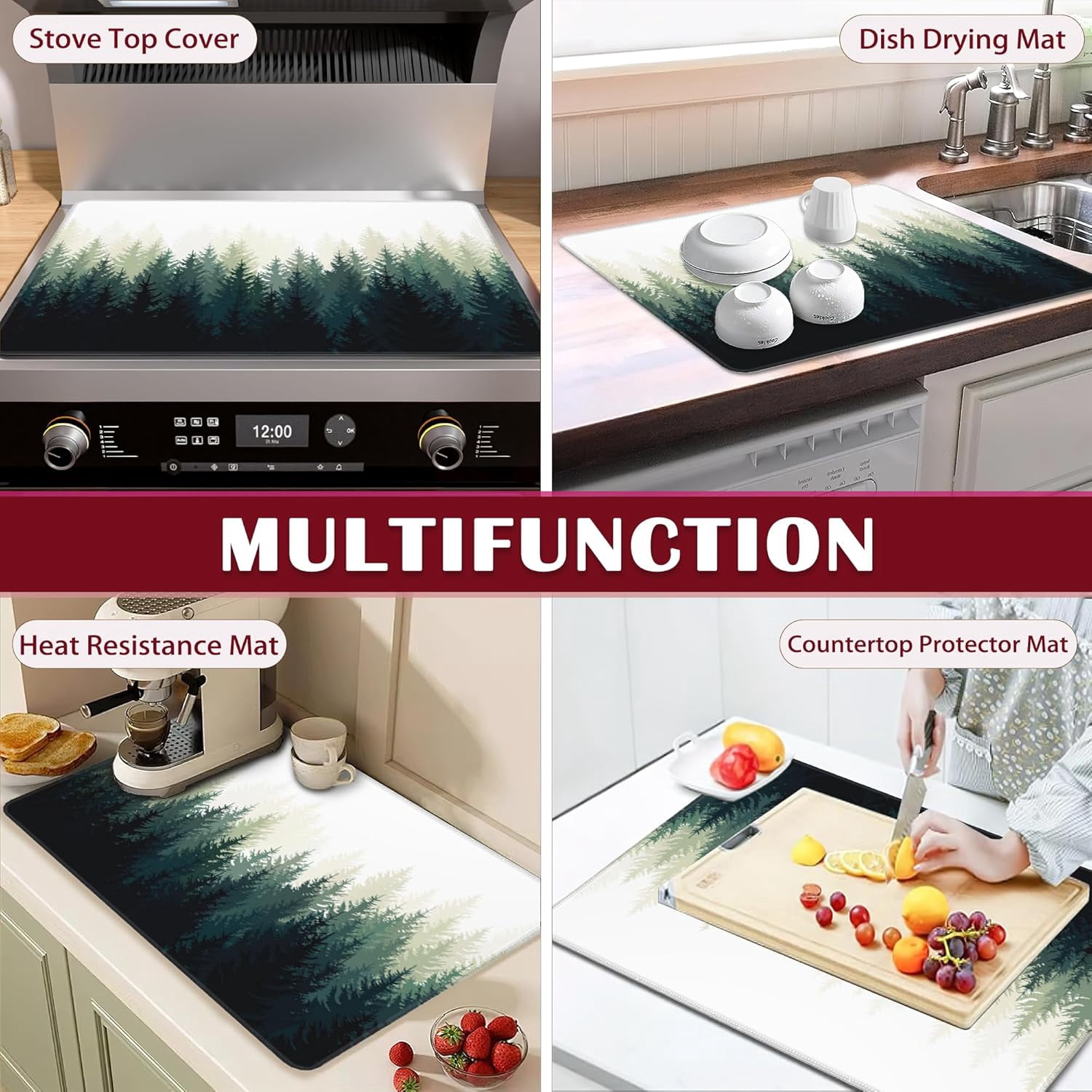 Foggy Forest Electric Stove Top Cover Protector,Glass Flat Top Stove Mat,Heat-Resistant Oven Induction Cooktop Mat for Ceramic Countertop Mats Dish Drying Mat