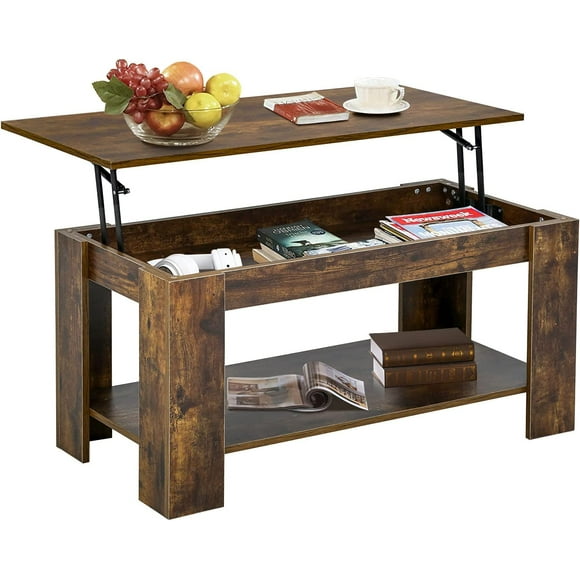 FDW Lift Top Coffee Table, Hidden Storage Compartment & Lower Shelf, Lift Top for Living Room, Brown
