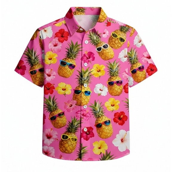 JAJAHO Boys Hawaiian Shirts Funny Pineapple Print Short Sleeve Button Down Collared Shirts For Kids 3-13Y Beach Vacation Trendy Tops