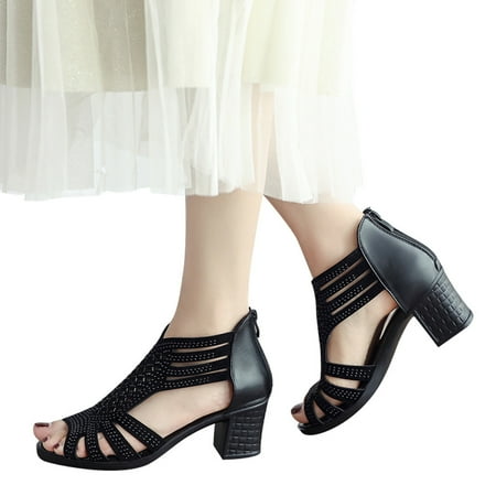 

Cathalem Womens Summer Sandals Size 9 Wedges Peep Sandals High Toe Women Heeled Fashion Hollow Out Shoes Women s sandals Sandal Black 6
