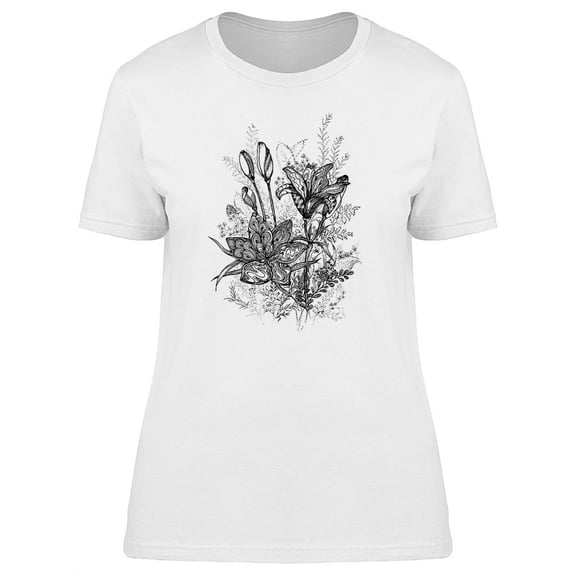 Flowers & Buds B&W T-Shirt Women -Image by Shutterstock, Female Large