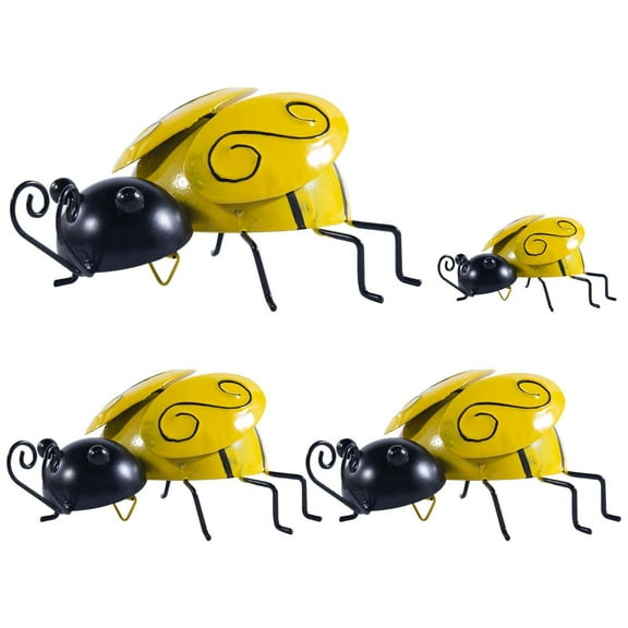 Metal Wall Art, 4PCS Yellow Outdoor Garden Decor, 3D Bumblebee Wall Hanging Decorations for Patio, Backyard, Home & Garden Bee Themed Decor