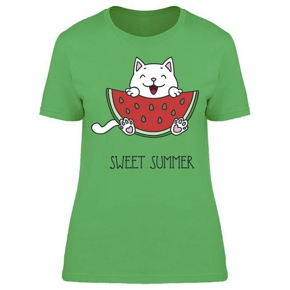 Sweet Summer Cute Cat With Fruit T-Shirt Women -Image by Shutterstock, Female Medium