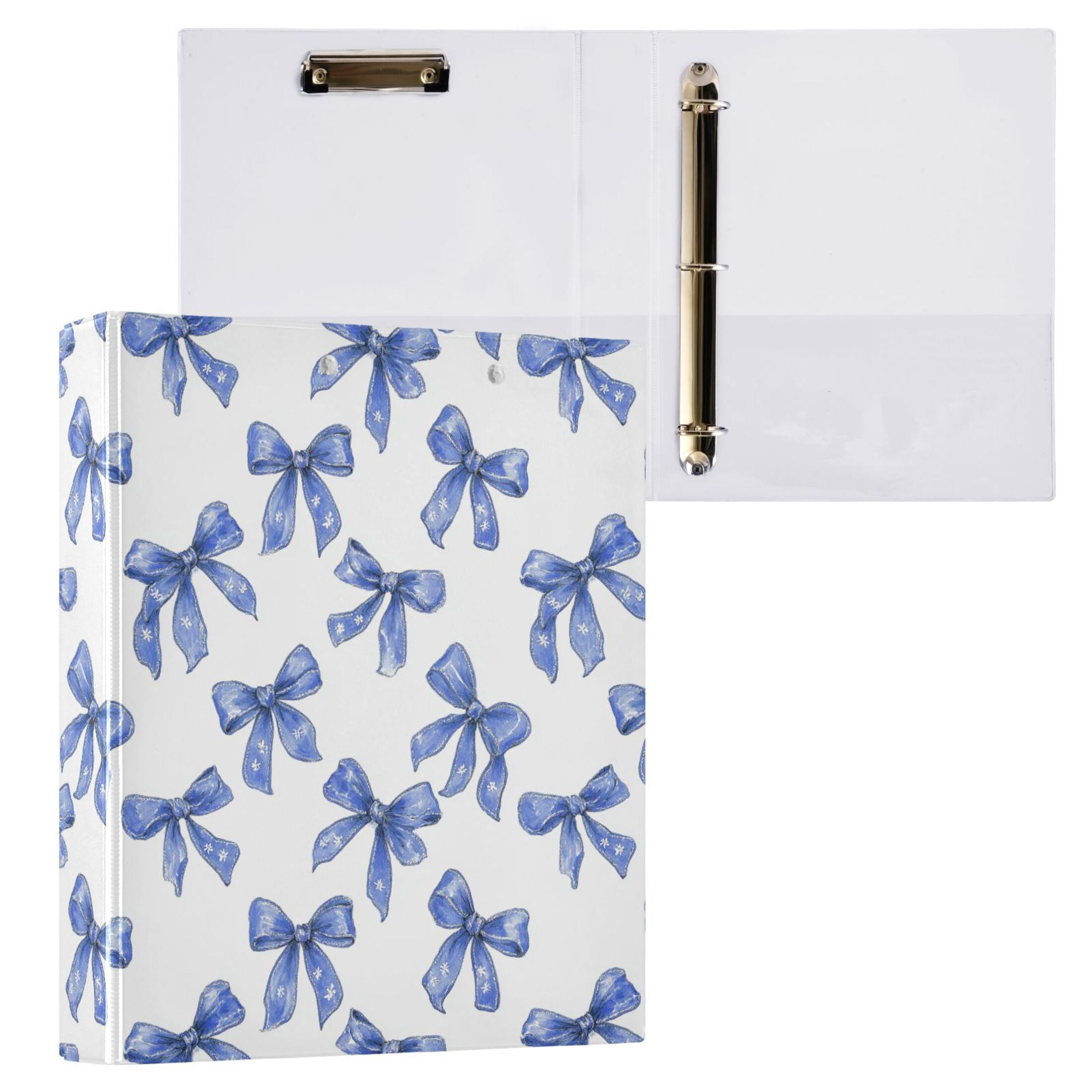 Three Ring Binder Blue Bows and Flower 1.5 Inch Round Binder D-Rings for Office Supplies and More