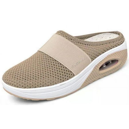 

HOLXI 2024 Women s mules slingback walking sneakers summer slip-on mules mesh air cushion orthopedic with arch support slingback slip-on shoes breathable slippers closed toe slippers