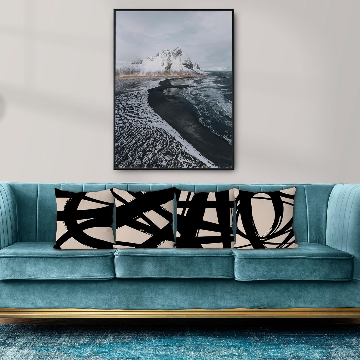 Black and Beige Modern Abstract Neutral Art Throw Pillow Cover, Abstarct Art Throw Pillow Case 18×18 Inch Set of 4,Home Living Room Decor,Women Gifts(Beige)