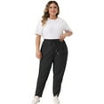 thumbnail image 3 of DARING DIVA Women's Plus Straight Leg Elastic Loose Pockets Trousers Black 1X, 3 of 6