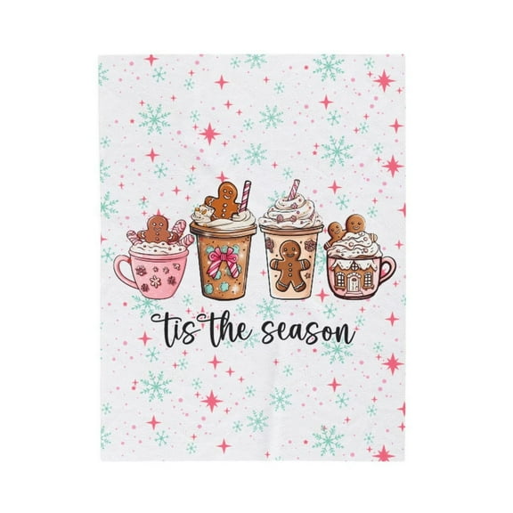 Gingerbread Christmas Fleece Blanket – Coffee Lover Holiday Throw, Pink Festive Decor