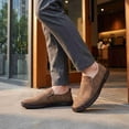 thumbnail image 6 of Men's Suede-Look Perforated Slip-On Loafers – Lightweight Casual Driving Shoes with Hand-Stitched Detail, 6 of 7