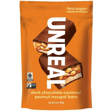 Unreal Dark Chocolate Caramel Peanut Nougat Bar, Non-gmo Candy 3.4oz (3 Pack)