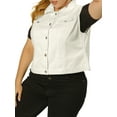 thumbnail image 5 of Unique Bargains Women's Plus Size Chest Pockets Single Breasted Denim Sleeveless Jacket, 5 of 8