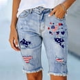 thumbnail image 2 of Y-Sunset Women's American Flag Distressed Denim Bermuda Shorts, High Waisted Ripped Jean Shorts for 4th of July Summer Casual(Blue3/M), 2 of 4