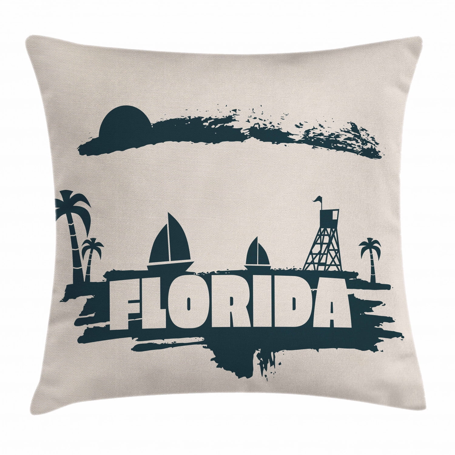 Florida Throw Pillow Cushion Cover, Palms Safeguard Tower on Beach
