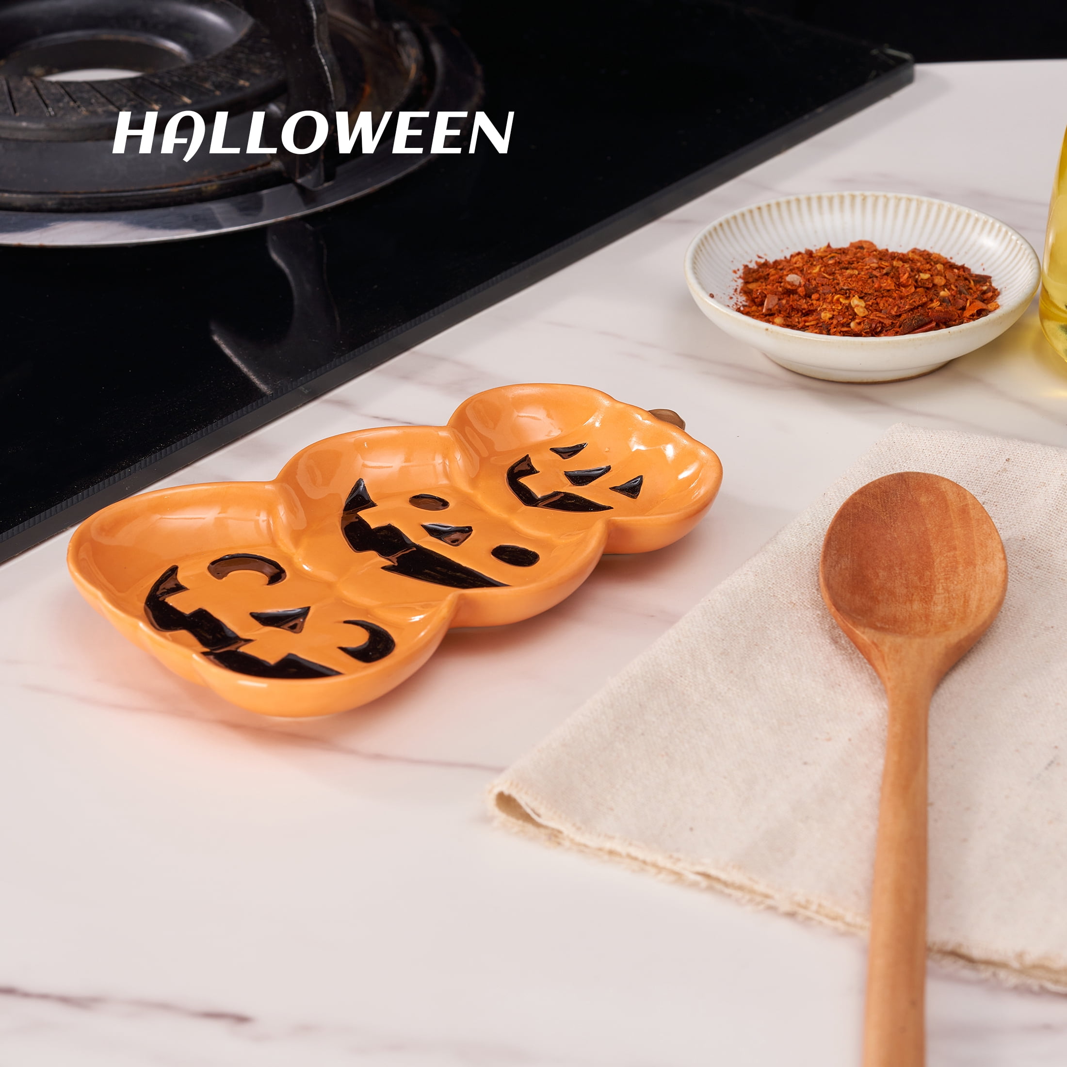 Way to Celebrate Pumpkin Shaped Ceramic Spoon Rest for Halloween Decoration