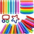thumbnail image 1 of YZhouD - Paquete de 12 juguetes sensoriales con forma de tubo Pop, juguetes antiestrés conectables y extensibles, regalos de fiesta para niños, juguetes de caja del tesoro para premios en el aula,, 1 of 7