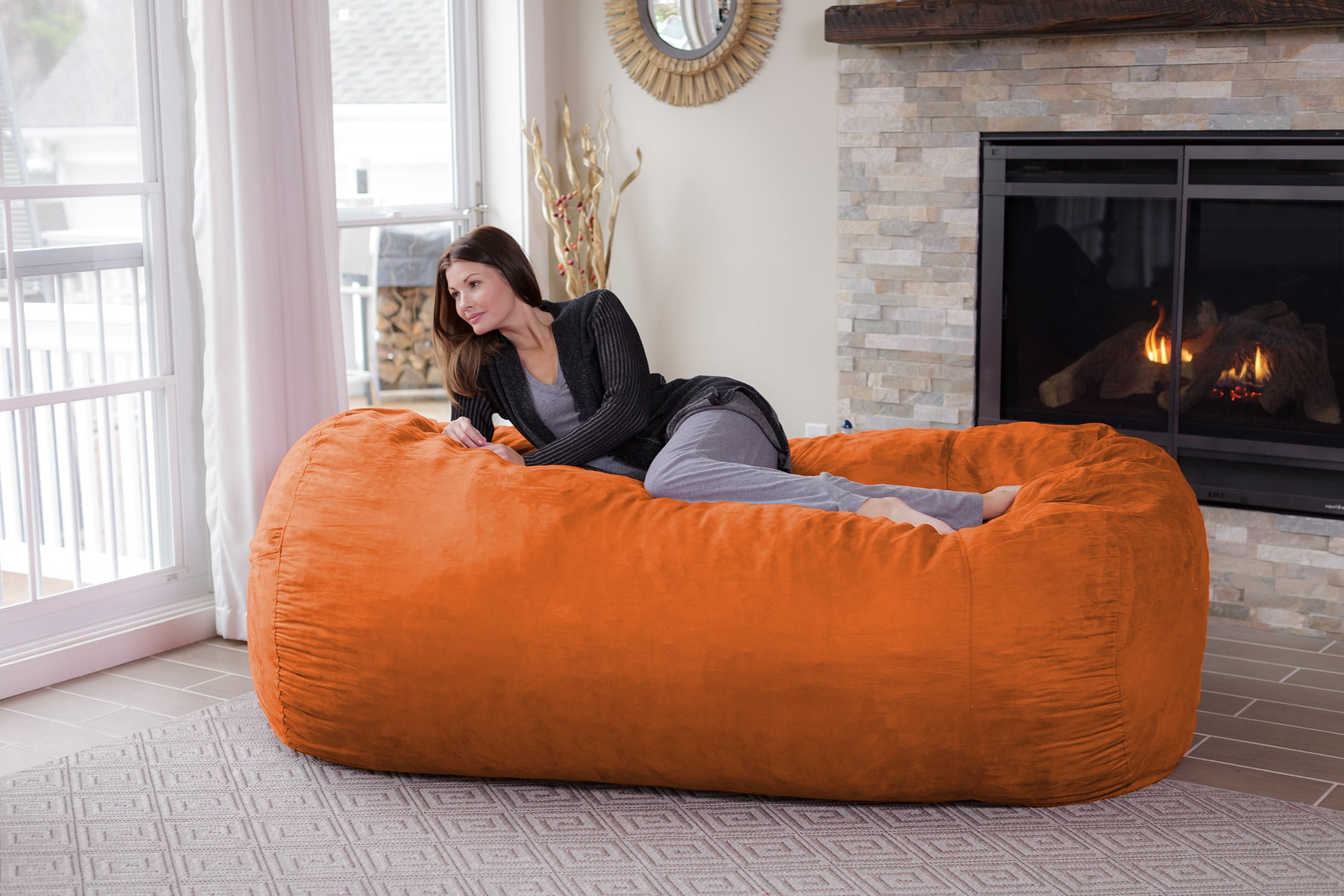 Chill Sack Bean Bag Chair, Memory Foam Lounger with Microsuede Cover, Kids, Adults, 7.5 ft, Orange