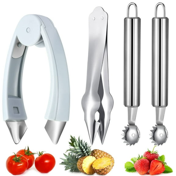 4-Piece Strawberry Huller & Tomato Corer Set - Stem Remover Tool for Strawberry, Potato, Pineapple