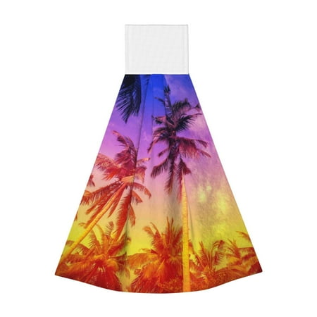 

Gaeub Palm Trees at Sunset Print Hand Towels with Hook Hanging Tie Towels Coral Velvet Dishtowels for Bathroom Restroom Home Decor