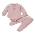 thumbnail image 1 of Baby Girls Solid Color Romper and Elastic Waist Pants Clothes Set, 1 of 7