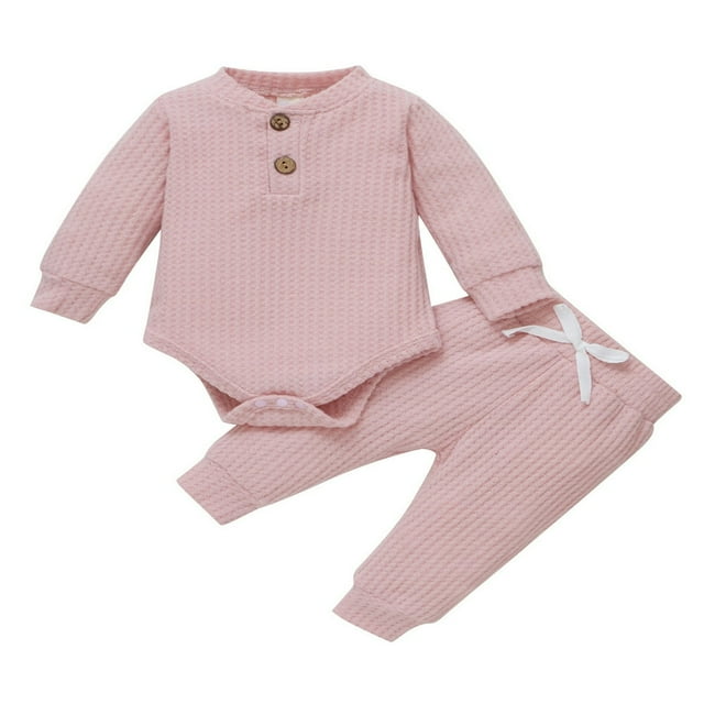 Baby Girls Solid Color Romper and Elastic Waist Pants Clothes Set