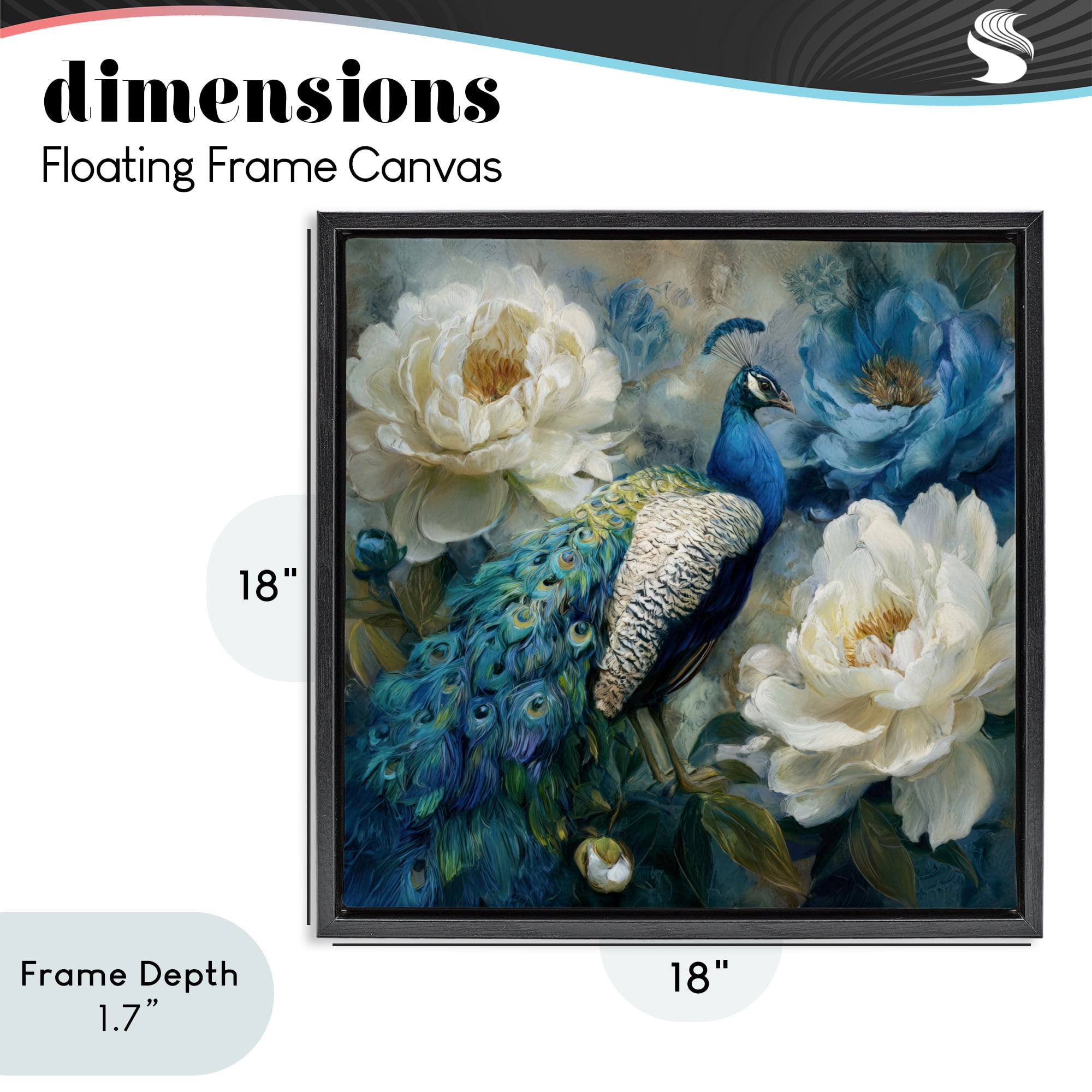 Stupell Industries Pretty Peony Peacock Black Framed Floater Canvas Wall Art, design by Tina LeCour