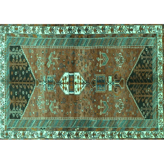 Ahgly Company Indoor Rectangle Medallion Turquoise Blue Traditional Area Rugs, 3' x 5'