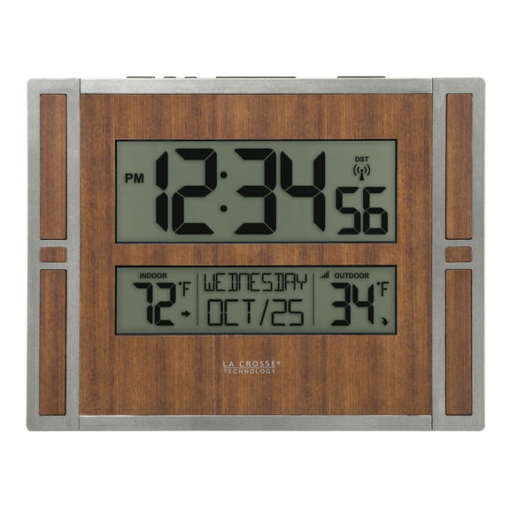La Crosse Technology Brown/Gray Atomic Digital Clock with Temperature & Calendar, BBB86088
