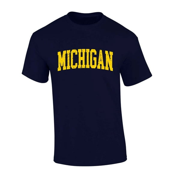 Mens Michigan Tshirt Michigan Football Team Color Short Sleeve T-shirt-Navy Blue-4xl