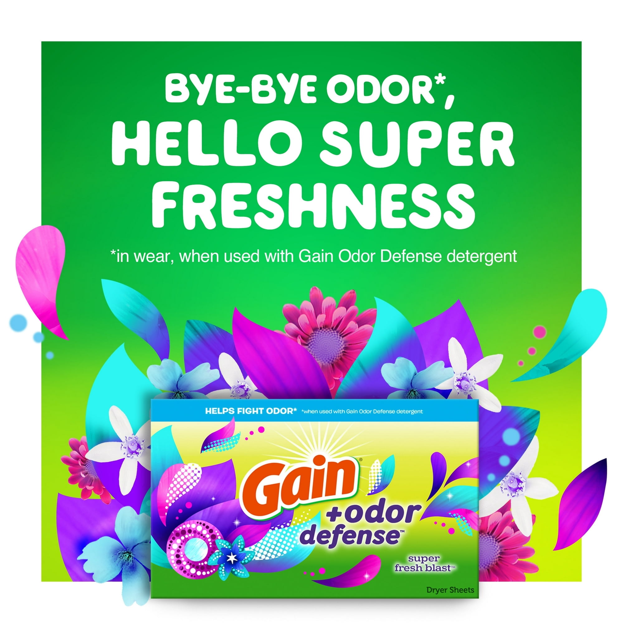 Gain Dryer Sheets + Odor Defense, Super Fresh Blast Scent, 180 Count with Microfiber Solid Color Towel by BundleEase