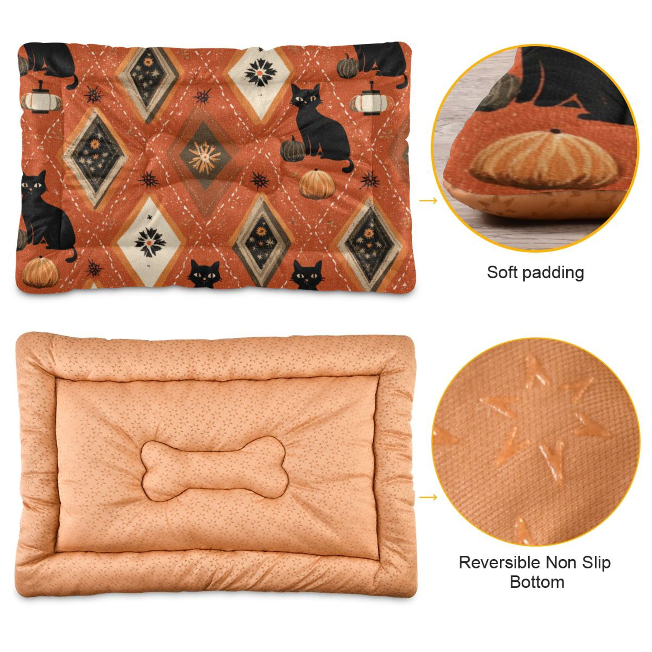 Cozy Mat Pet Bed Indoor Outdoor Warm Soft For Cat Dog Puppy(S/M) Pumpkins Black Cat