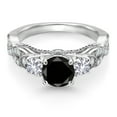 thumbnail image 2 of Gem Stone King 925 Sterling Silver Black Diamond White Created Sapphire and White Moissanite Engagement Ring for Women (1.58 Cttw, Gemstone April Birthstone, Round 6MM and 3MM, Size 6), 2 of 4