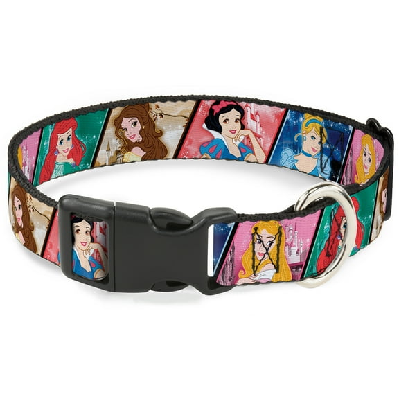 Disney Pet Collar, Dog Collar Plastic Buckle, Disney Princess Poses Castle Blocks, 16 to 23 Inches 1.5 Inch Wide