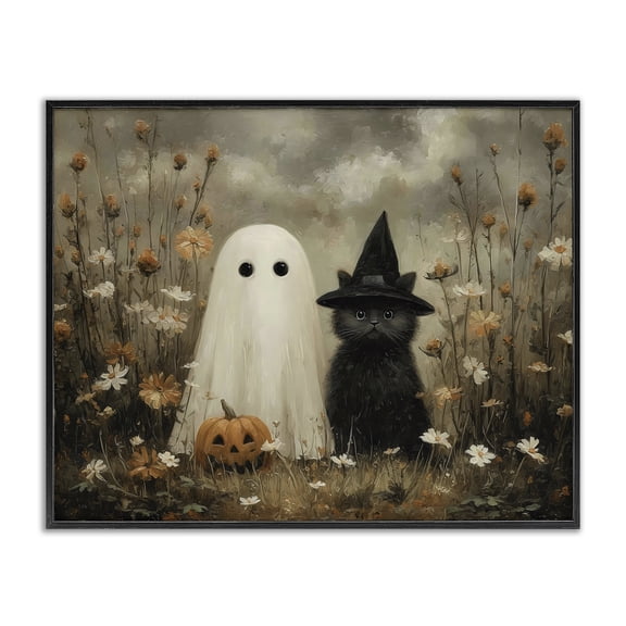 Stupell Industries Rustic Lodge Ghost and Black Cat Black Framed Giclee Art, 14 x 11, by Arlington Prints