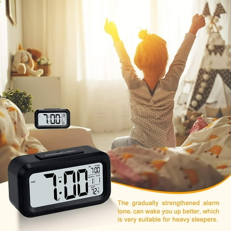 Digital Alarm Clock Battery Operated Small Desk Clocks With Smart Night Light Date Indoor Temperature Lcd Electronic For Bedroom Home Office Living Room Black Canada Digital Alarm Clock Battery Operated, Alarm Clock Bedroom
