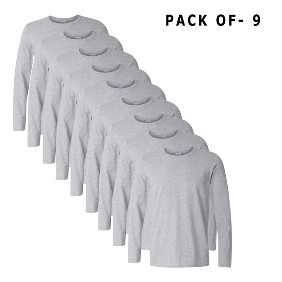 Gildan - Long Sleeve T-Shirt | 4.5 Oz./yd² 90/10 Cotton/polyester | 9 Pack Sport Grey Color Tee - S Size