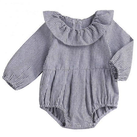 Collar Onesie - Baby Girls Long Sleeve Striped Bodysuit Ruffle Romper Doll Collar Jumpsuit 0-6M