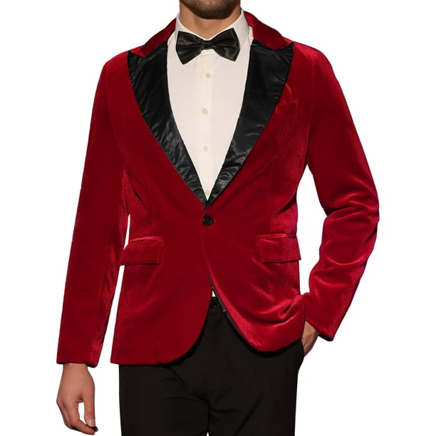 Blazer de terciopelo para hombre Slim Fit One Button Party Prom Suit Jacket Sport Coat rojo M